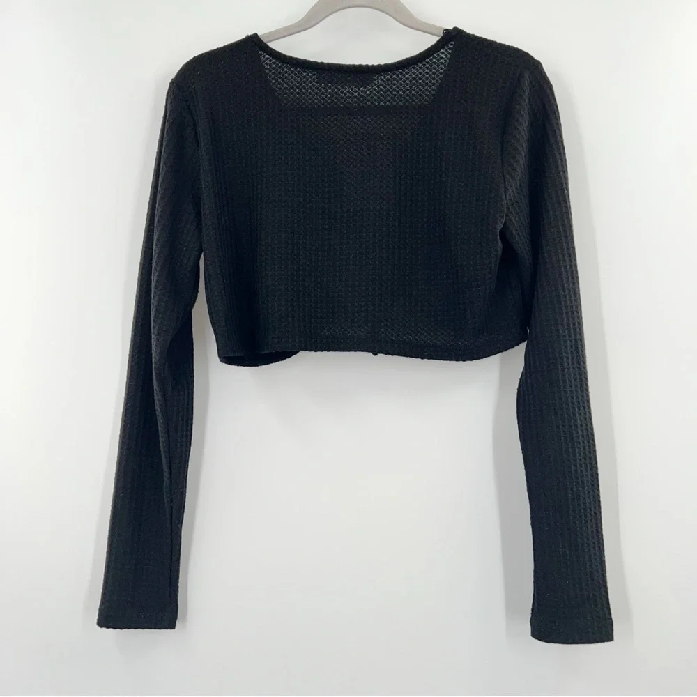 Elodie NWT Long Sleeve Tie Front Waffle Knit Crop Top size XL